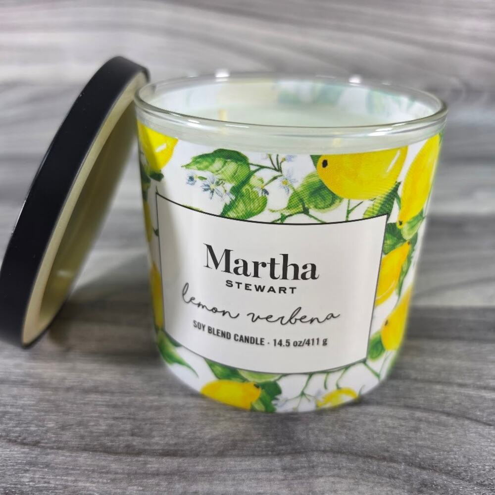 Martha Stewart Lemon Verbena Soy Blend Candle 14.5 oz 3-Wick Jar Black Lid USA